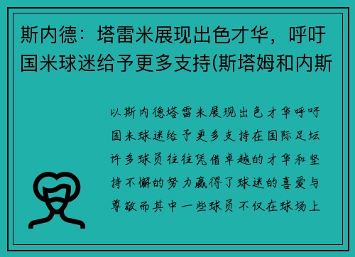 斯内德：塔雷米展现出色才华，呼吁国米球迷给予更多支持(斯塔姆和内斯塔)