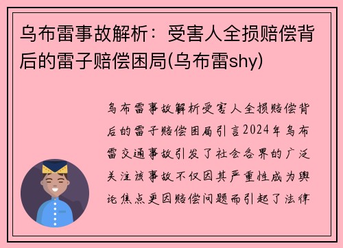 乌布雷事故解析：受害人全损赔偿背后的雷子赔偿困局(乌布雷shy)